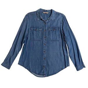 Highway Jeans Womens Button Down Chambray Shirt Blue SZ L